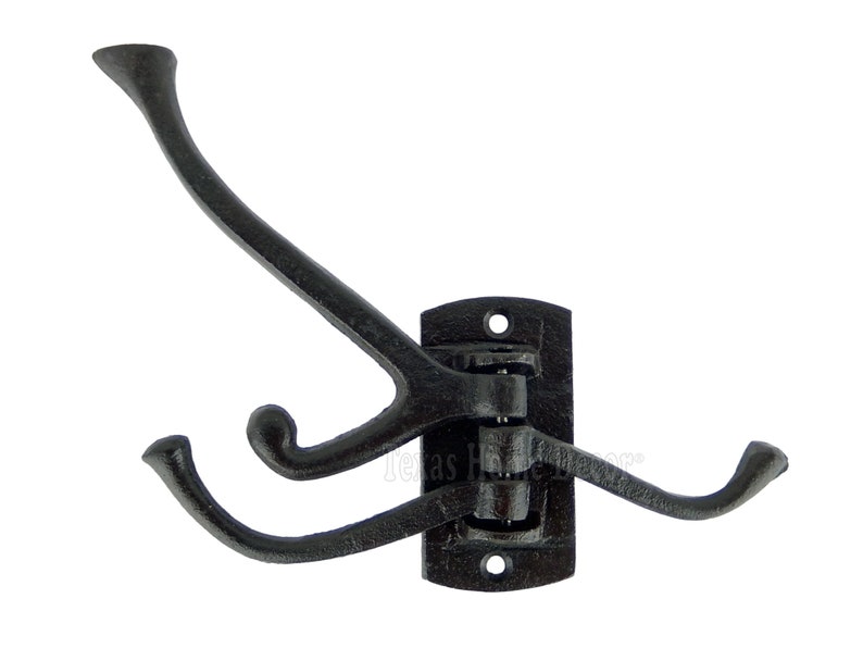 Black Swivel Hook Cast Iron Antique Style 3 Arms Coat Hat Towel Purse Hanger