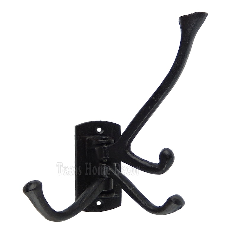 Black Swivel Hook Cast Iron Antique Style 3 Arms Coat Hat Towel Purse Hanger