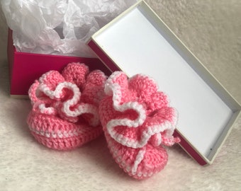 Knitted Baby Booties, pink crochet