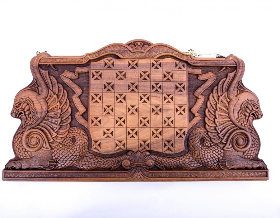 Armenian Handmade Wooden Backgammon - Dracon, Walnut Wood (NARDI