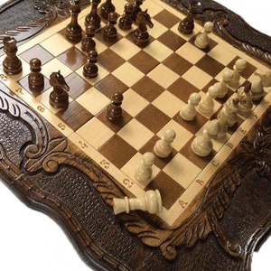 BIG SIZE! 3in1 Wooden Chess Set Handmade Backgammon & Checkers Hand Craftsmanship Handmade Figures Armenian