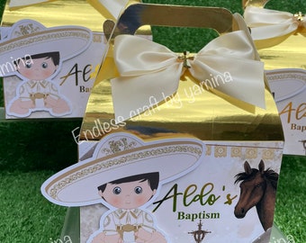 Bautizo Charrito  Candy box, favor gabble box with shiny  letters any theme can be done.