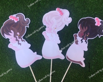 First holy Communion girl stick for Centerpiece or cake topper.