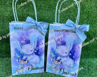 Elephant goodie bags with shiny letters  any theme can be done.