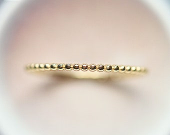14K Solid Gold Beaded Ring Minimalist Dainty Bead Stacking Matching Ring
