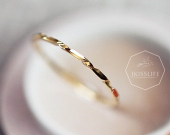 14K Solid Gold Stackable Thin Band Simple Dainty Ring, 14K Real Solid Gold Thin Band Stacking Ring, 14K Gold Jewelry,  Gift for Her