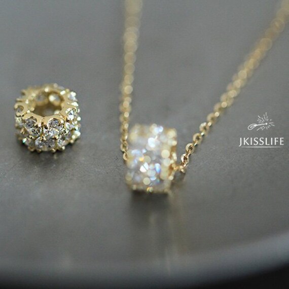 Solid Gold Cz Diamond Rolling Barrel Pendant Necklace 9k - Barrel Pendant Necklace