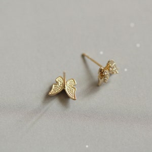 Solid Gold Butterfly Stud Earrings Real Gold Double Butterfly - Etsy