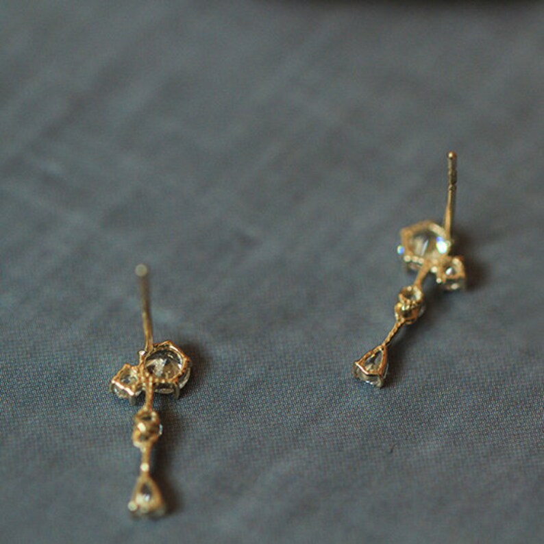 Solid Real Gold Dainty Dangle Drop Stud Earrings Solid Gold Etsy