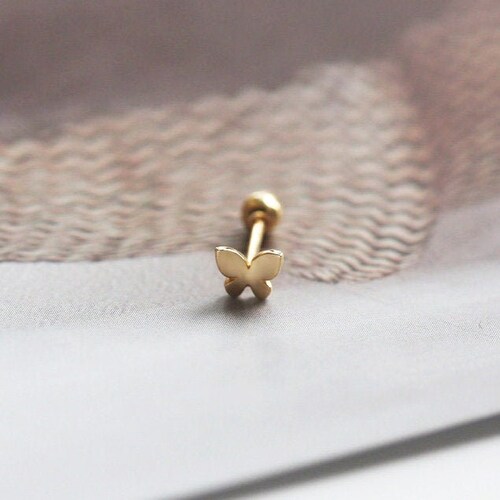 14K Solid Gold Screw Back Butterfly Earrings 14K Real Gold Etsy