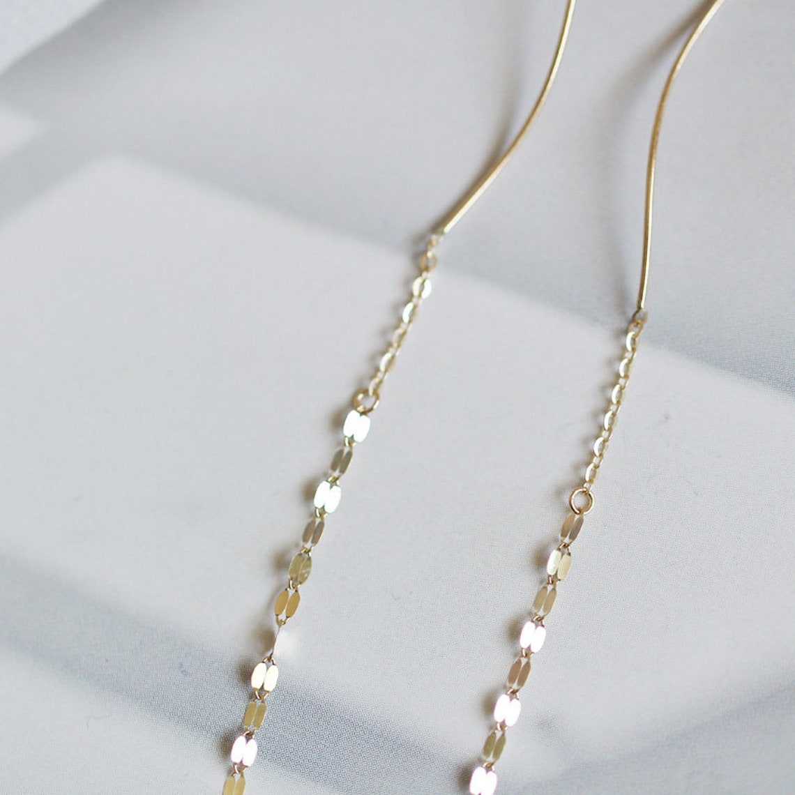 14K Solid Gold Threader Earrings 14K Yellow Gold Dangling Ear Etsy