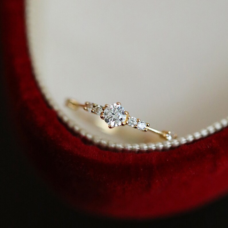 14K Gold Man Made Diamond Stacking Ring 14K Solid Gold Dainty Etsy