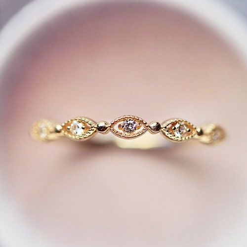 14K Solid Gold Stackable Dainty Ring 14K Real Gold Stack Etsy