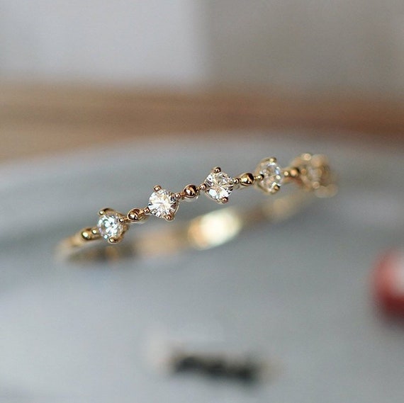 14k Gold Dainty Stackable Cubic Zirconia Ring 14k Yellow Gold Stackable Band 14k Cubic Zirconia  Dainty Ring 14k Yellow Dainty Band