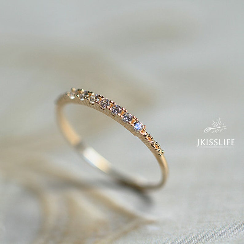 14K Solid Gold Stackable CZ Diamond Dainty Ring Real Gold Etsy