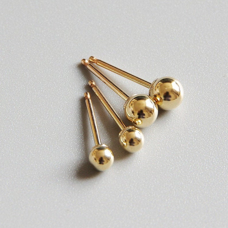 14K SOLID GOLD Ball Stud Earrings 3MM 4MM 5MM Small Ball Etsy