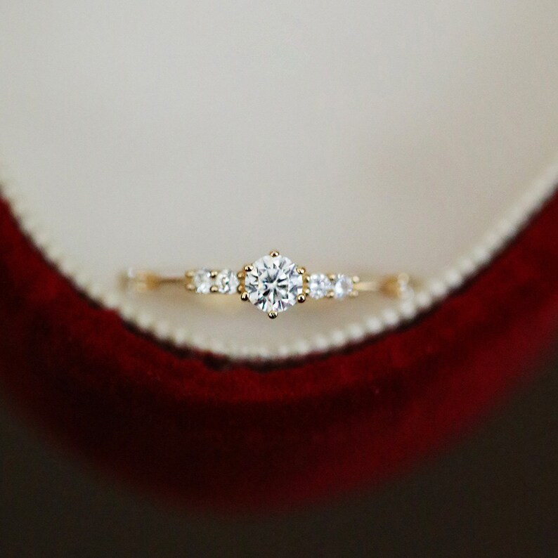 14K Gold Man Made Diamond Stacking Ring 14K Solid Gold Dainty Etsy