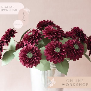 Paper Dahlia Flower Online Workshop for Cricut and Silhouette cutting machines includes SVG Studio3 Templates Video Tutorials Material List