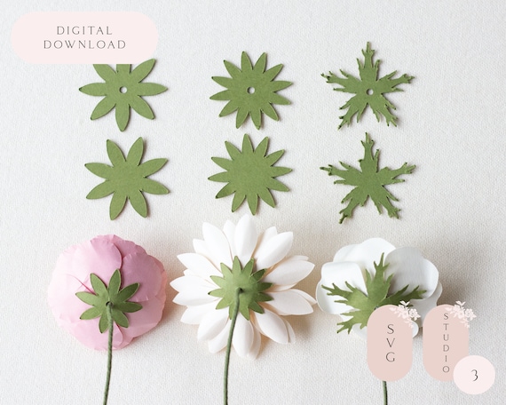 Paper Flower Sepal Template Stemming Base Leaf for small or rolled paper flowers includes 3 Designs with and without holes SVG STUDIO3