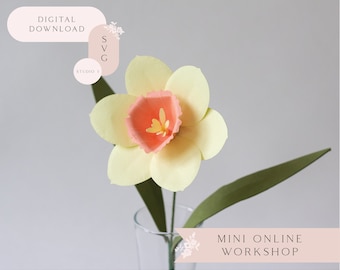 Paper Daffodil Flower Mini Online Workshop for Cricut and Silhouette includes SVG Studio3 Templates Video Tutorials Material List
