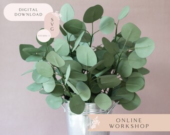 Paper Eucalyptus Stem Online Workshop for Cricut & Silhouette Cutting Machines includes SVG Studio3 Templates Video Tutorials Material List