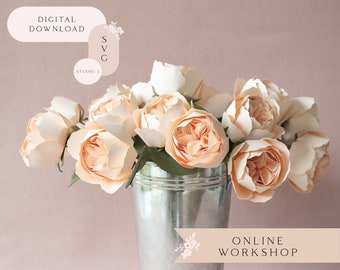 Paper Juliet Rose Flower Online Workshop for Cricut and Silhouette includes SVG Studio3 Templates Video Tutorials Material List