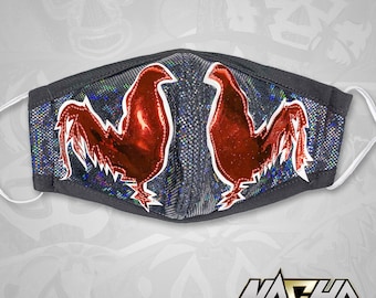 Dos Gallos Red on Black Luchador Style Face Cover Rooster Chicken mask