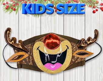 Reindeer with Red Nose Face Cover - Kids