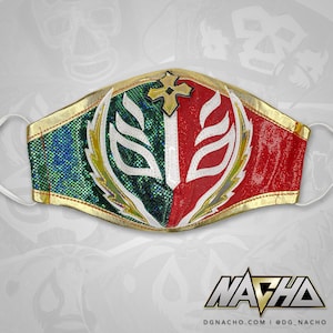 Rey Misterio Red, Green and Gold Mexican Luchador Wrestling Face Cover