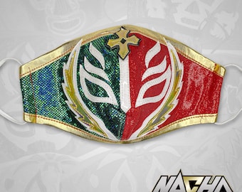 Rey Misterio Red, Green and Gold Mexican Luchador Wrestling Face Cover