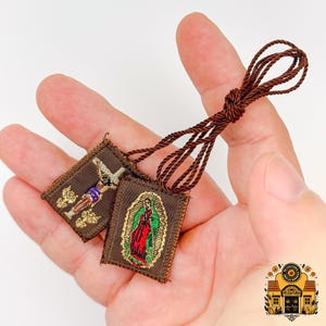 Escapulario de La Virgen de Guadalupe y Jesús en la Cruz / Escapulario de Nuestra Señora de Guadalupe y Jesús en la Cruz Collar Collar
