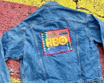 Giacca di jeans in denim vintage anni '90 HBO Productions TV Movie Promo USA Taglia M/L