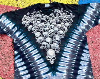 ヴィンテージ 1998 リキッドブルー スカル スケルトン レア タイダイ グラフィック シャツ USA サイズ XL