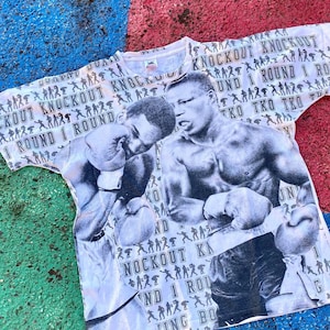 Vintage 90s Boxing Knockout Round 1 Fighting Rare All Over Print Graphic Shirt USA Size XL