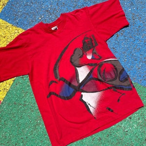 Vintage 90s Nike Air Jordan Abstract Cartoon Art Graphic Shirt RARE Nba Basketball USA Double Sided grey Tag size Small