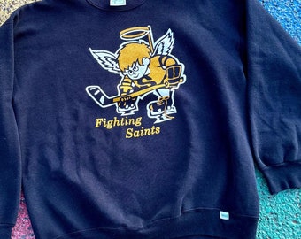 Vintage 90s Minnesota Fighting Saints WHA World Hockey Association Rare Graphic Crewneck Sweatshirt USA Size L/XL