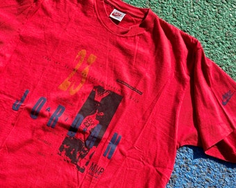 Vintage 1991 Nike Air Jordan MVP Season Graphic Shirt NBA Basketball usa Nike Grey Tag Rare single stitch size S/M