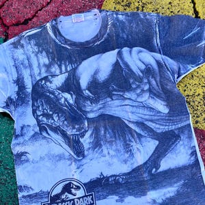 1993 Jurassic Park Velociraptor All Over Print Shirt Vintage 1993 Jurassic Park Velociraptor All Over Print Shirt Vintage