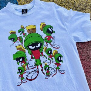 Camiseta vintage de 1996 con estampado de dibujos animados de los años 90 de los Looney Tunes de Warner Brothers, Marvin el Marciano, talla grande de EE. UU.