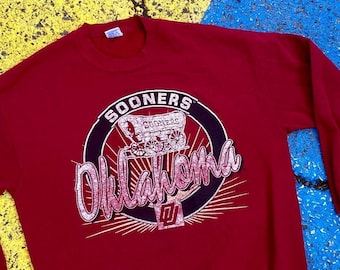 Vintage 80s Oklahoma University Sooners NCAA Collegiate Graphic Crewneck Sweatshirt USA Size L/XL