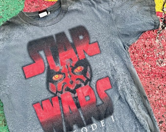 Koszulka Vintage Star Wars Epizod 1 Mroczne Widmo Darth Maul Big Face Stone Wash Tie Dye Graphic Rozmiar XL