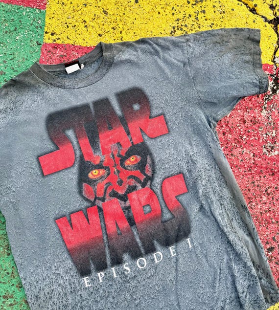 Vintage Star Wars Episode Phantom Menace Darth Maul Big Face Stone Wash  Tie Dye Graphic Shirt Size XL