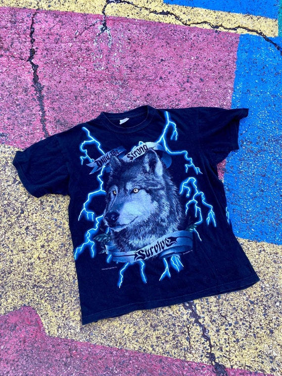 Vintage 90s Only the Strong Survive Wolf American Thunder 