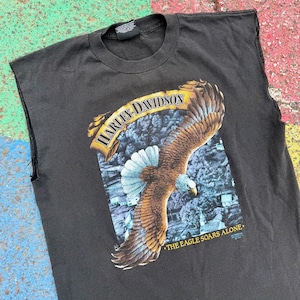 Vintage 1989 Harley Davidson 3D Emblem the Eagle Soars Alone Venice Beach California 80s Motorcycle Biker Graphic Shirt USA Size M/L
