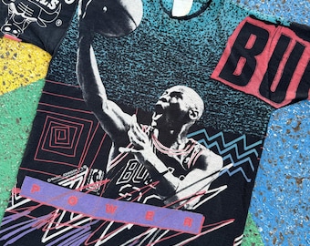 Camiseta vintage Michael Jordan Chicago Bulls NBA Basketball Magic Johnson Ts dos anos 90 com estampa gráfica completa, tamanho EUA M/G