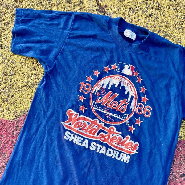 Vintage 1986 New York Mets MLB Baseball World Series Shea Stadium Graphic Shirt USA Size XS