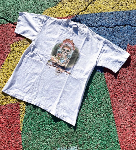 T-shirt Vintage Graphique Native American - Homme, Coton, Fabriqué En Italie, Années 90