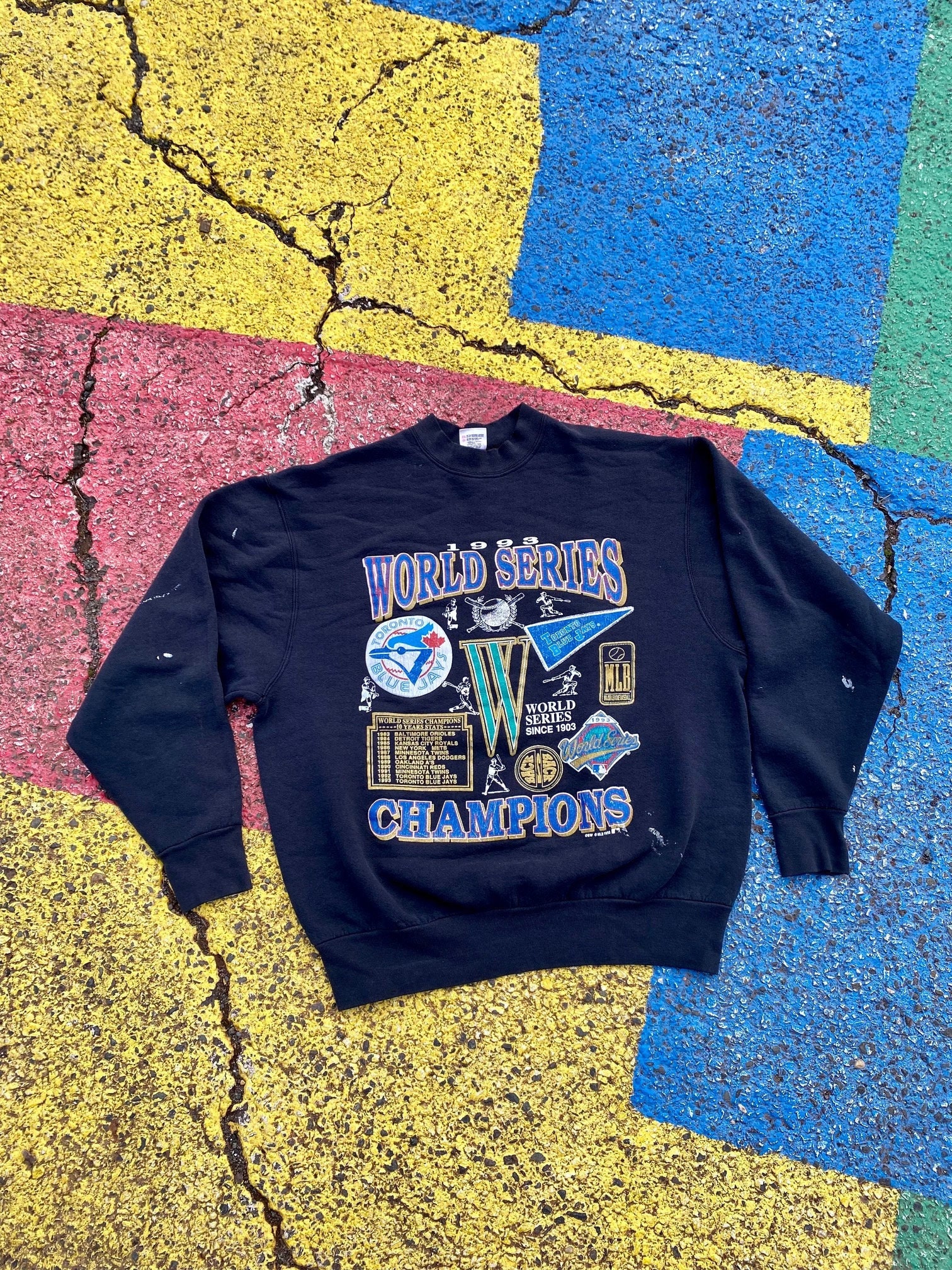 Vintage 1993 Toronto Blue Jays MLB Baseball World Series Champions 90s Graphic Crewneck Sweatshirt Canada Size L/XL
