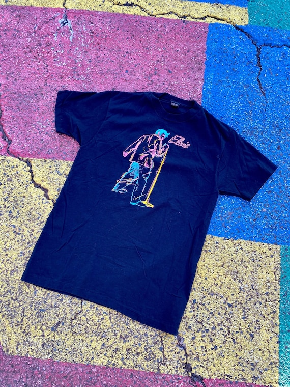 Vintage 80s Elvis Presley Neon Puff Print Sherry's Best Graphic Shirt USA Size Medium View 2