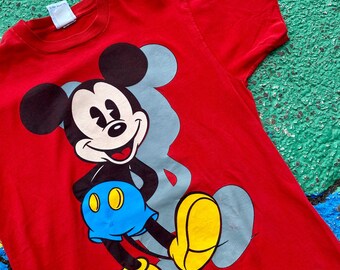 トップス 90s Vintage Mickey Mouse Shadow Vintage 90s Mickey Mouse Disney Mickey & Co Red Shadow